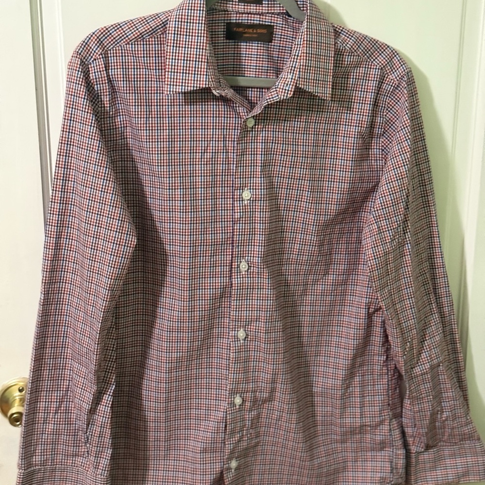 Classic Checkered Dress Shirt - Red and Blue